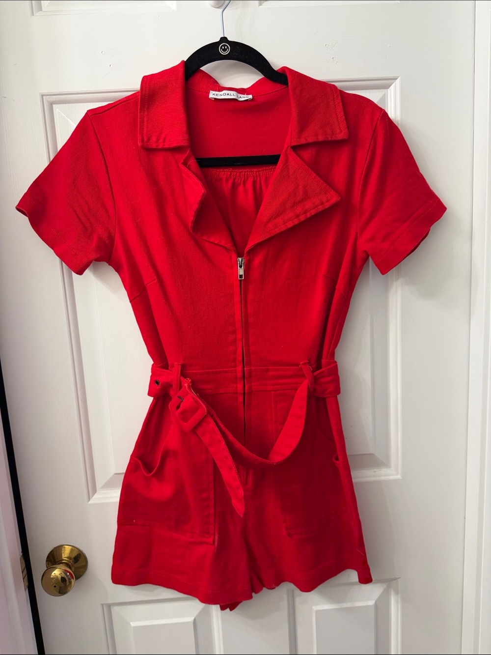 Red Zip-Front Short Sleeve Romper Dress - Unbranded